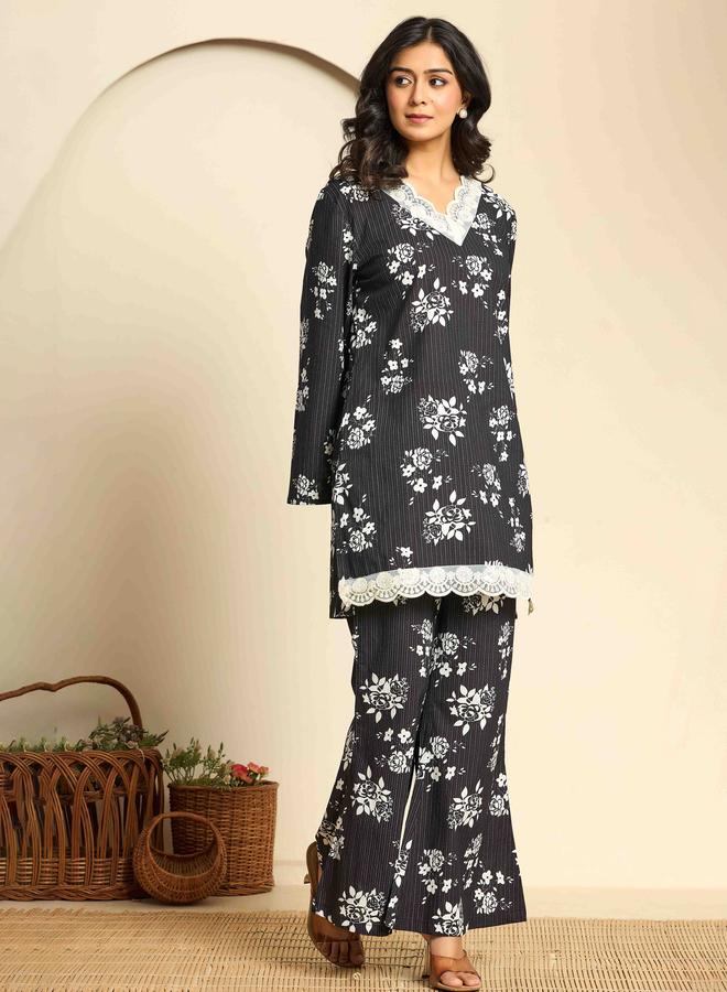 KASYA Black Printed Pure Cotton Pakistani Style Co-Ord Set - Image 2